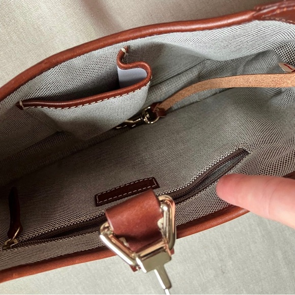 Dooney & Bourke Small Tan & Brown DB Monogram Logo Crescent Hobo - Picture 5 of 9